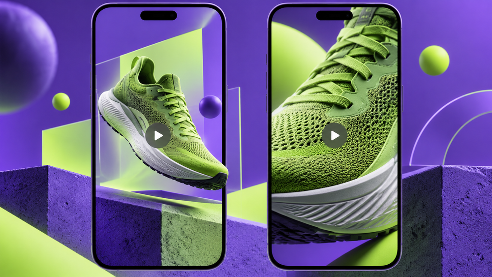 Illustrative mobile ad variations showing different views of the same shoe
