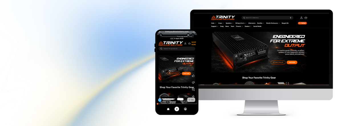Trinity Audio Solutions website shown on desktop and mobile