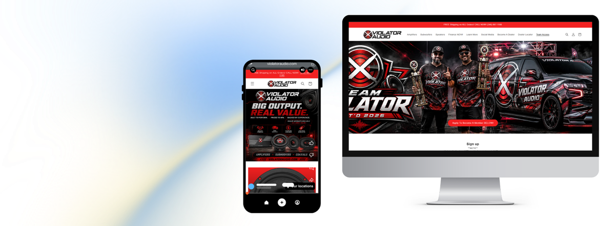 Violator Audio website shown on desktop and mobile