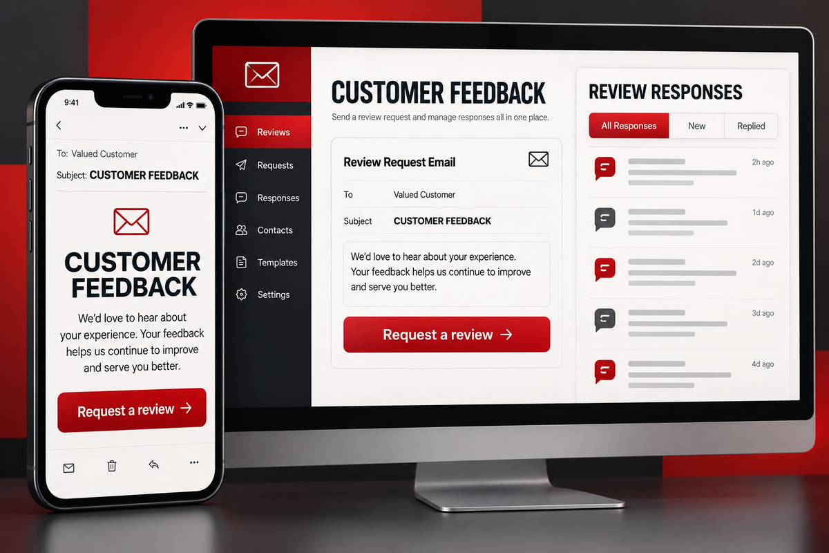 Illustrative customer feedback request and review response tools
